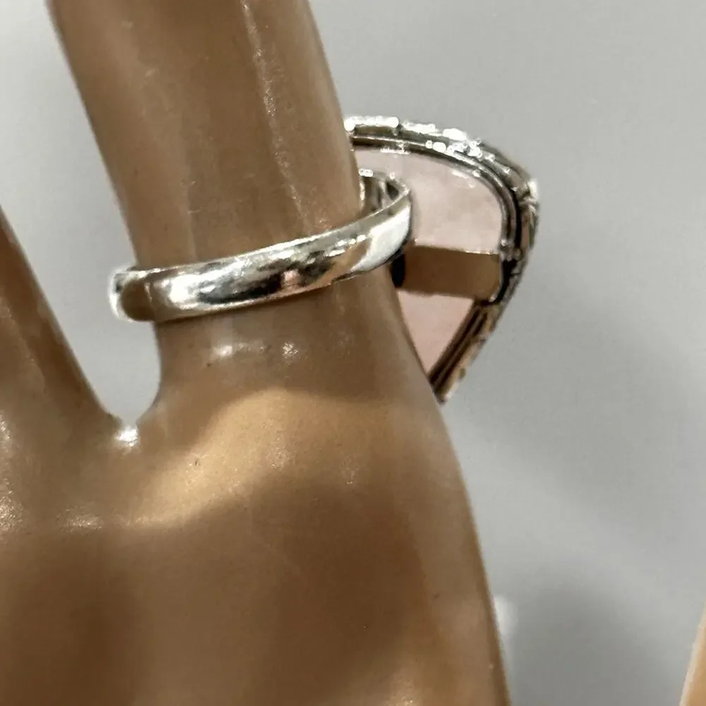 triangle rose quartz gemstone ring adjustable‎ handmade silver 925 plated - Picture 2 of 3